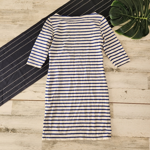 Saint James Propriano Form Fit Nautical Stripe Navy White Mini Dress - Picture 2 of 9